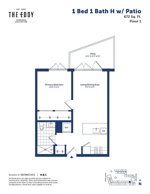a floor plan of a 1 bed 1 bath hwy apt